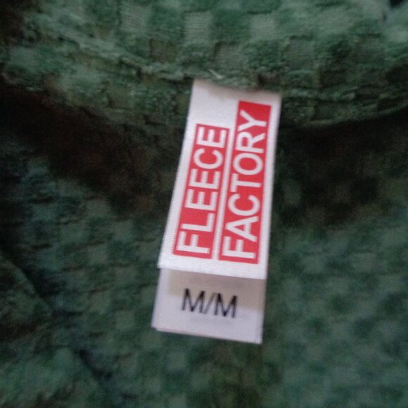 Fleece Factory Terry Cloth Men's Shirt Button Up Green Check Medium - Picture 2 of 3